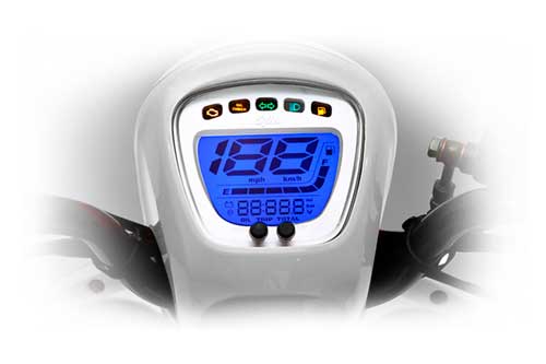 Light projection LCD meter providing all the riding information at a glance.